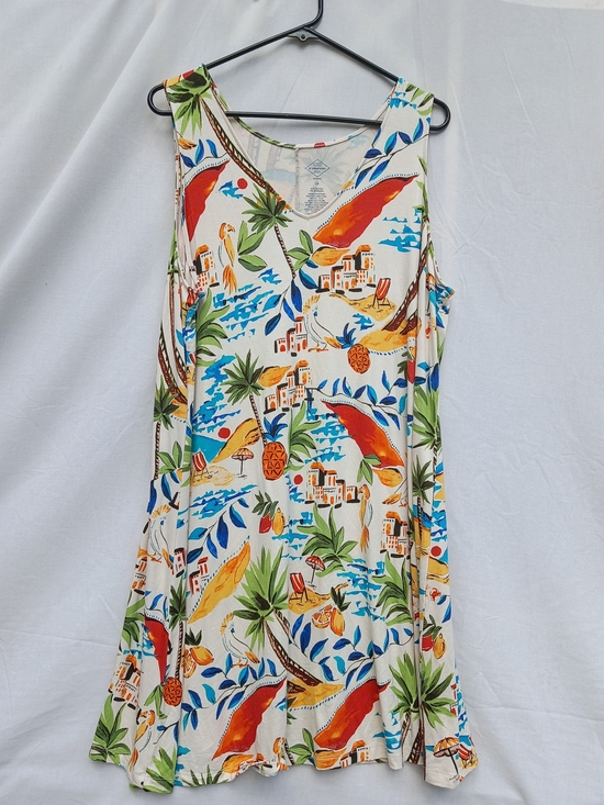 St. John's Bay Dresses & Skirts - Sleeveless Tropical Print A-Line Dress - White/Multi